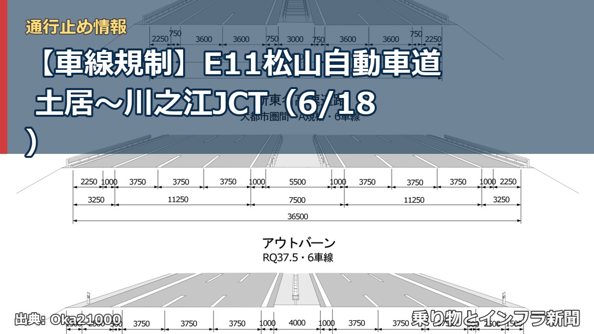 【車線規制】E11松山自動車道 土居～川之江JCT（6/18）（乗り物とインフラ新聞）