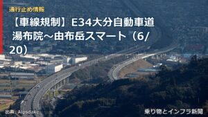 【車線規制】E34大分自動車道 湯布院～由布岳スマート（6/20）（乗り物とインフラ新聞）