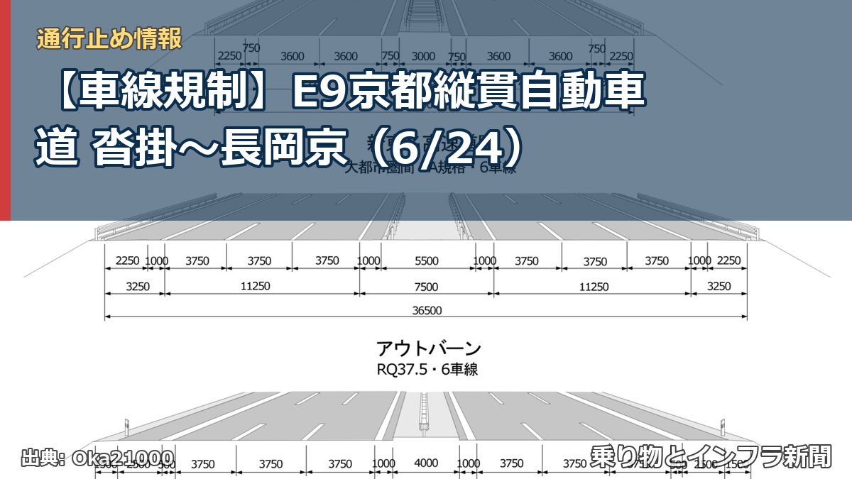 【車線規制】E9京都縦貫自動車道 沓掛～長岡京（6/24）（乗り物とインフラ新聞）