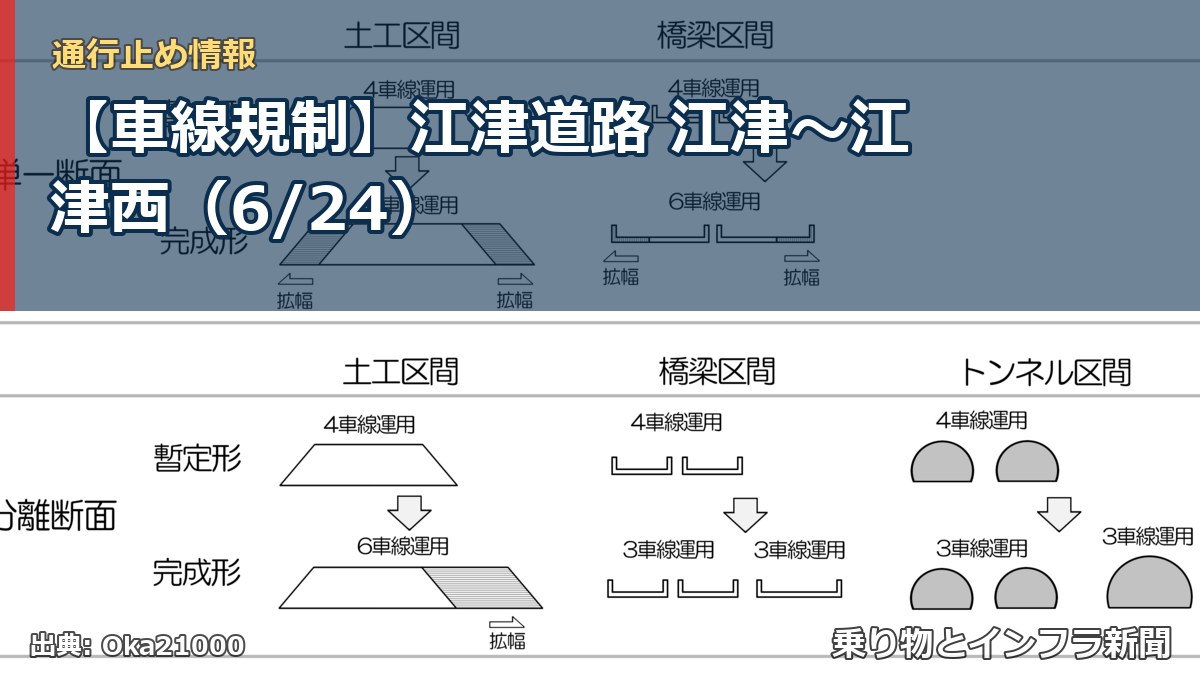 【車線規制】江津道路 江津～江津西（6/24）（乗り物とインフラ新聞）