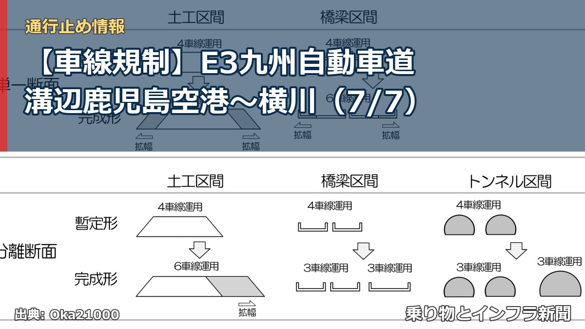 【車線規制】E3九州自動車道 溝辺鹿児島空港～横川（7/7）（乗り物とインフラ新聞）