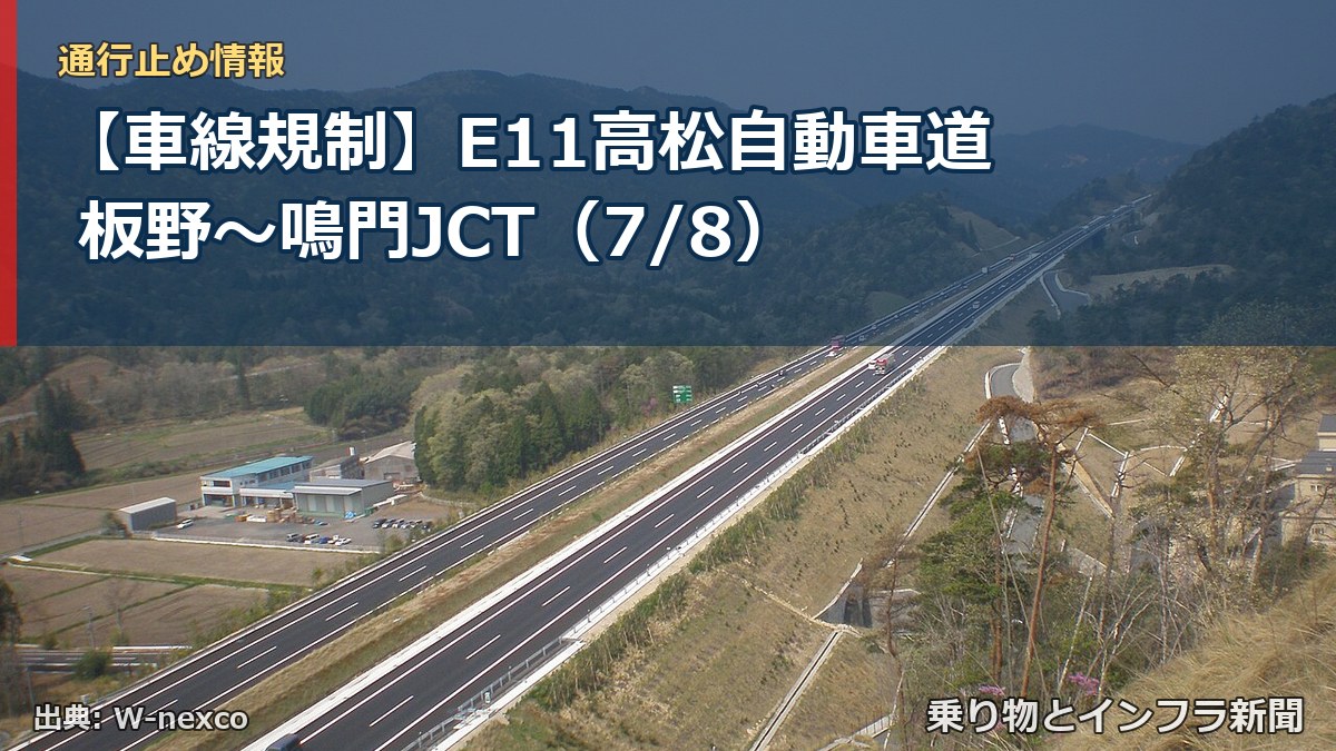 【車線規制】E11高松自動車道 板野~鳴門JCT(7/8)(乗り物とインフラ新聞)