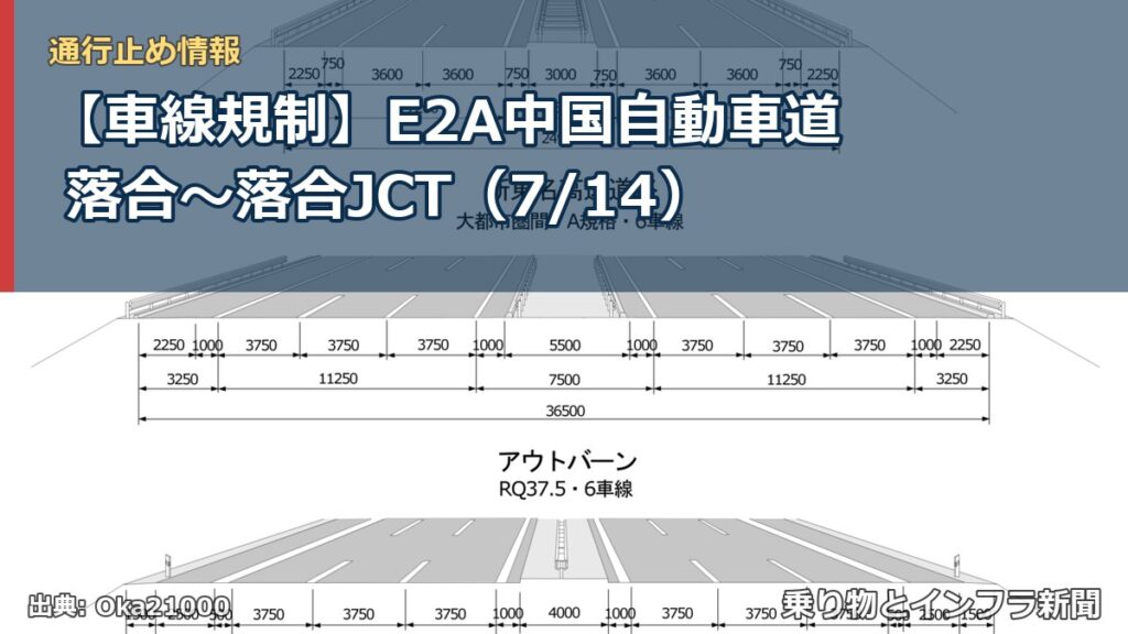 【車線規制】E2A中国自動車道 落合～落合JCT（7/14）（乗り物とインフラ新聞）