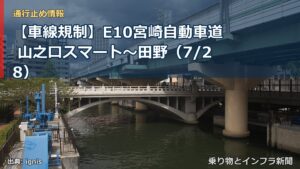 【車線規制】E10宮崎自動車道 山之口スマート～田野（7/28）（乗り物とインフラ新聞）