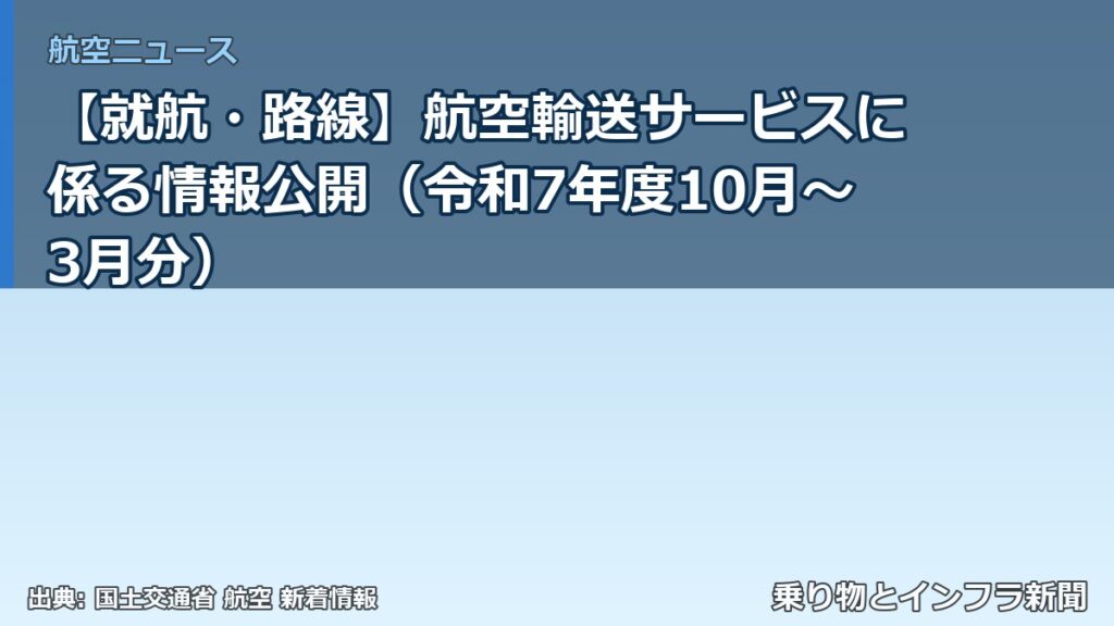 【就航・路線】航空輸送サービスに係る情報公開（令和7年度10月～3月分）（乗り物とインフラ新聞）