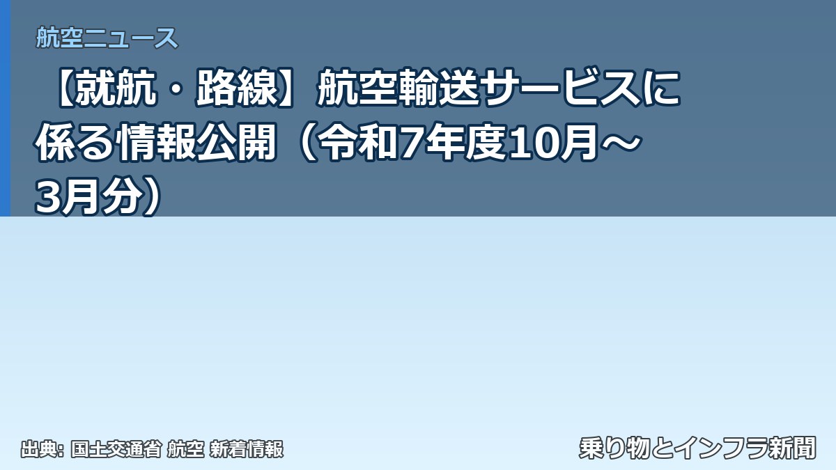 【就航・路線】航空輸送サービスに係る情報公開（令和7年度10月～3月分）（乗り物とインフラ新聞）