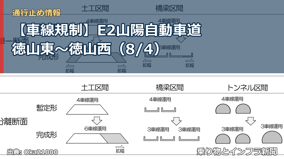 【車線規制】E2山陽自動車道 徳山東～徳山西（8/4）（乗り物とインフラ新聞）
