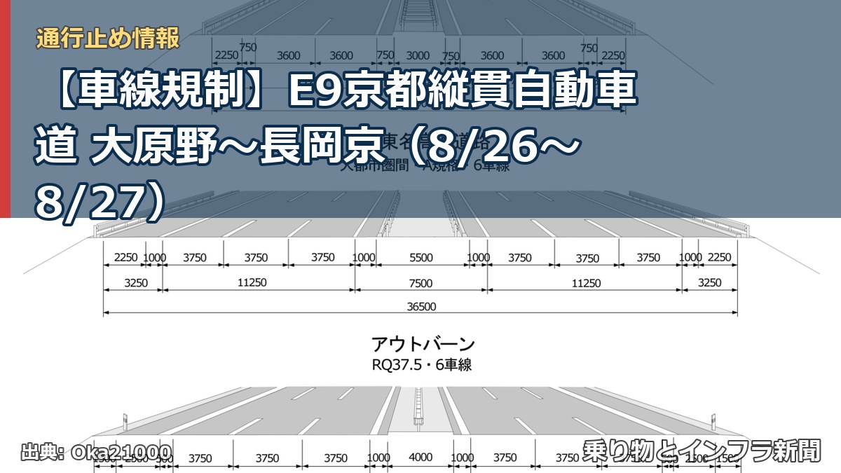 【車線規制】E9京都縦貫自動車道 大原野～長岡京（8/26〜8/27）（乗り物とインフラ新聞）
