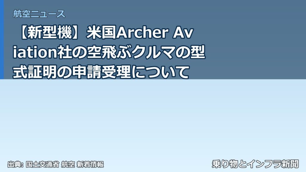 【新型機】米国Archer Aviation社の空飛ぶクルマの型式証明の申請受理について（乗り物とインフラ新聞）