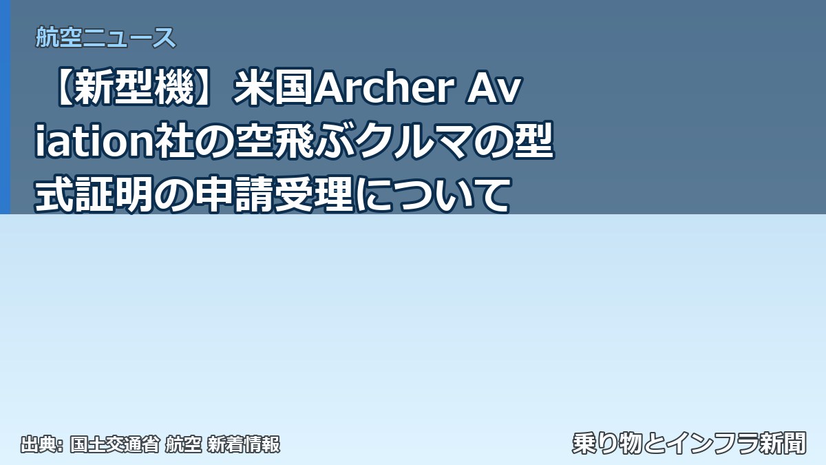 【新型機】米国Archer Aviation社の空飛ぶクルマの型式証明の申請受理について（乗り物とインフラ新聞）