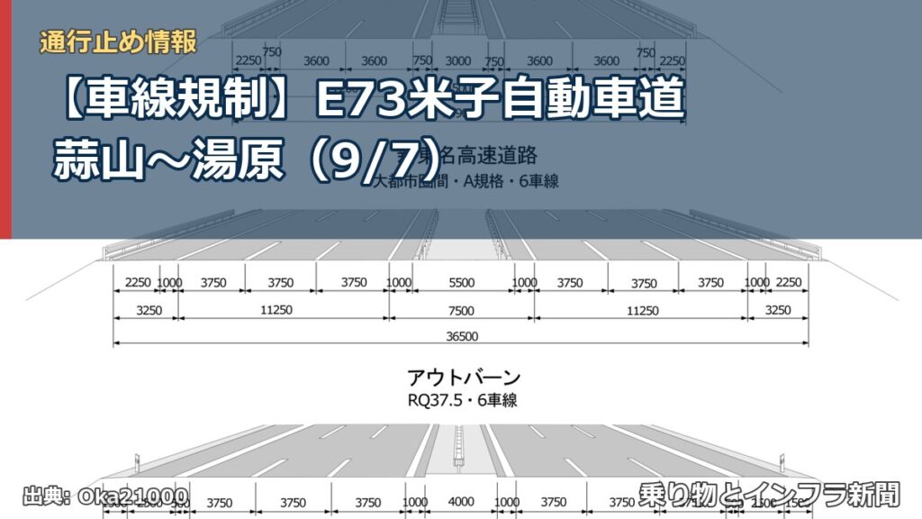 【車線規制】E73米子自動車道 蒜山～湯原（9/7）（乗り物とインフラ新聞）