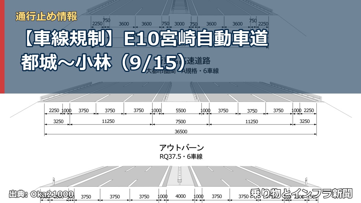 【車線規制】E10宮崎自動車道 都城~小林(9/15)(乗り物とインフラ新聞)