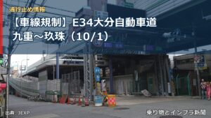 【車線規制】E34大分自動車道 九重～玖珠（10/1）（乗り物とインフラ新聞）