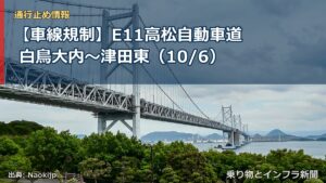 【車線規制】E11高松自動車道 白鳥大内～津田東（10/6）（乗り物とインフラ新聞）