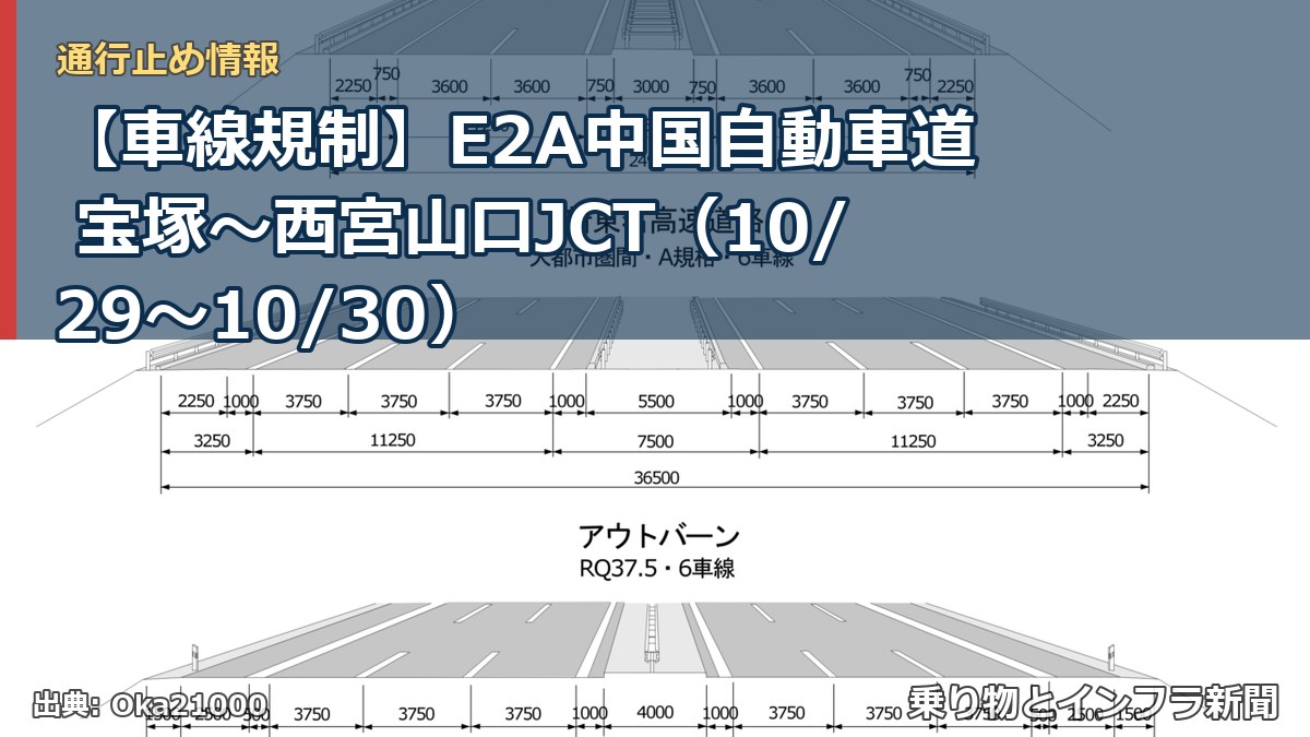 【車線規制】E2A中国自動車道 宝塚～西宮山口JCT（10/29〜10/30）（乗り物とインフラ新聞）