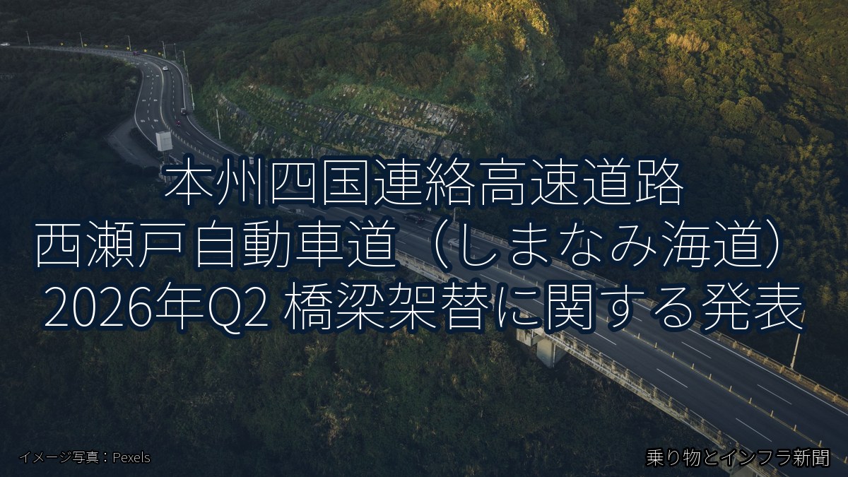 本州四国連絡高速道路 西瀬戸自動車道（しまなみ海道） 2026年Q2 橋梁架替に関する発表（乗り物とインフラ新聞）